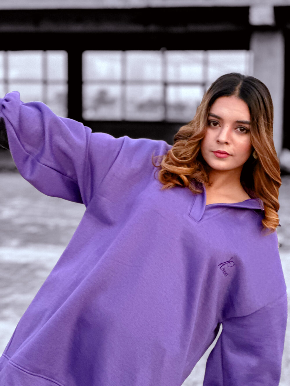 Purple fleece oversized sweatshirt - Image 2