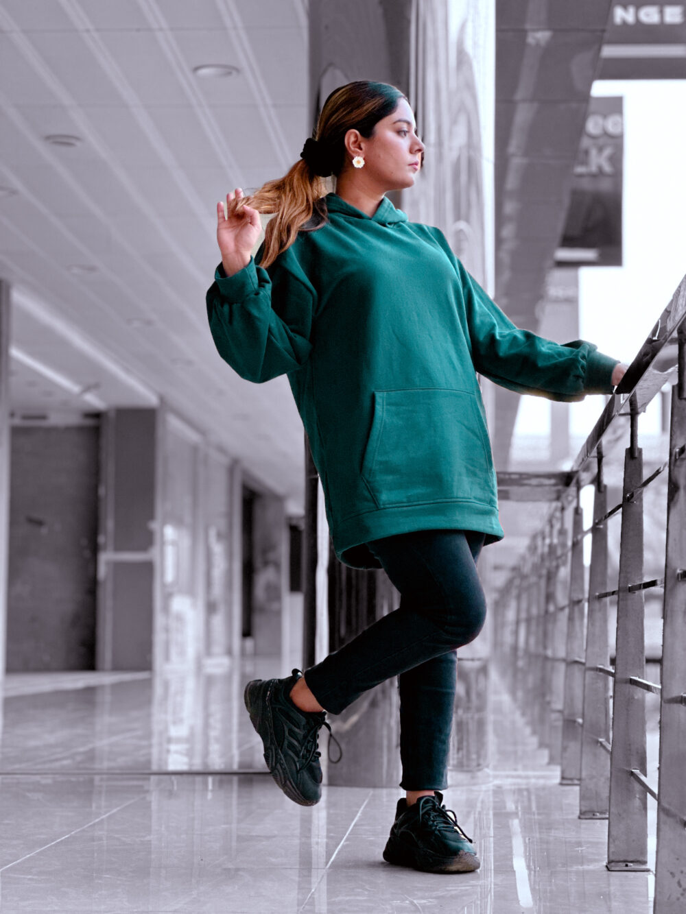 Bottle green oversized hoodie